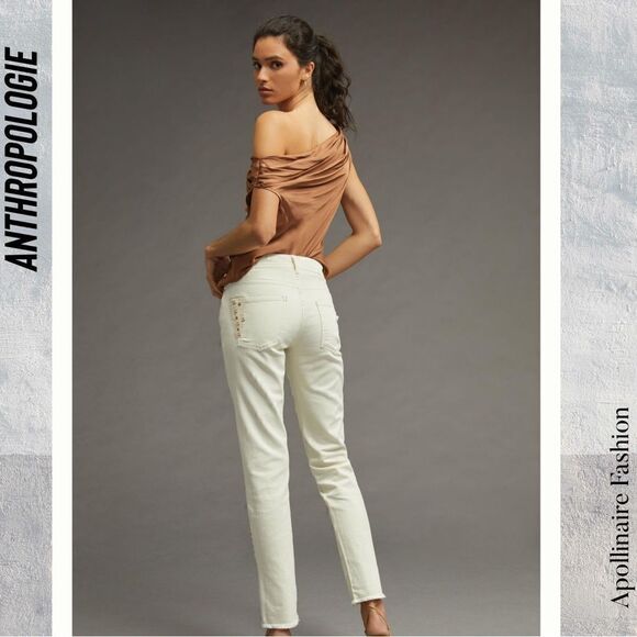 ANTHROPOLOGIE BY PILCRO MID RISE SLIM BOYFRIEND JEANS METALLIC WASH NWT SIZE 33 - Picture 7 of 10